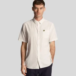 Shirts*Lyle And Scott Textured Stripe Short Sleeve Shirt in White