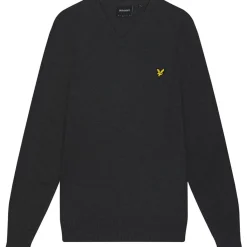 Knitwear*Lyle And Scott V-Neck Ribbed Cuff Long Sleeve Sweater in Grey