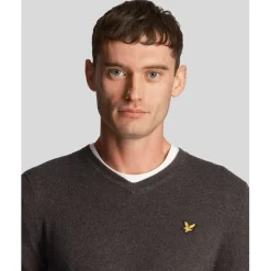 Knitwear*Lyle And Scott V-Neck Ribbed Cuff Long Sleeve Sweater in Grey