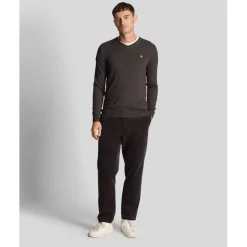 Knitwear*Lyle And Scott V-Neck Ribbed Cuff Long Sleeve Sweater in Grey