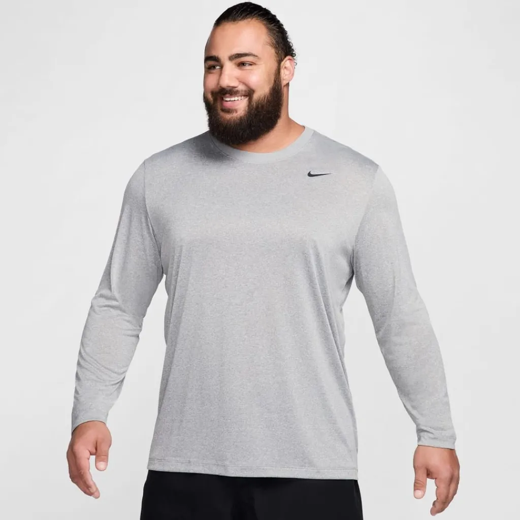 Fitness And Gymwear*Nike Legend Long Sleeve Crew Neck T-Shirt in Grey