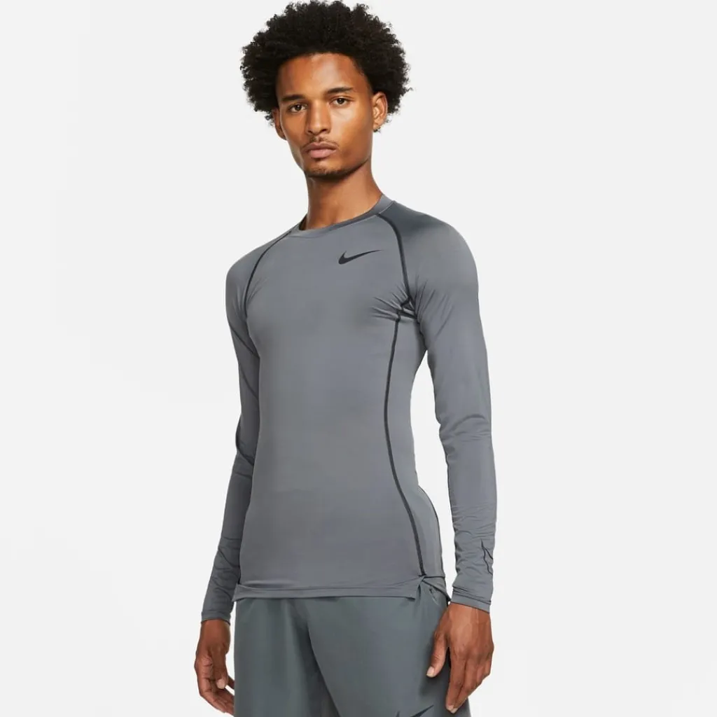Fitness And Gym Tops*Nike Mens Pro Dri Fit Tight Fit Long Sleeve Top in Grey