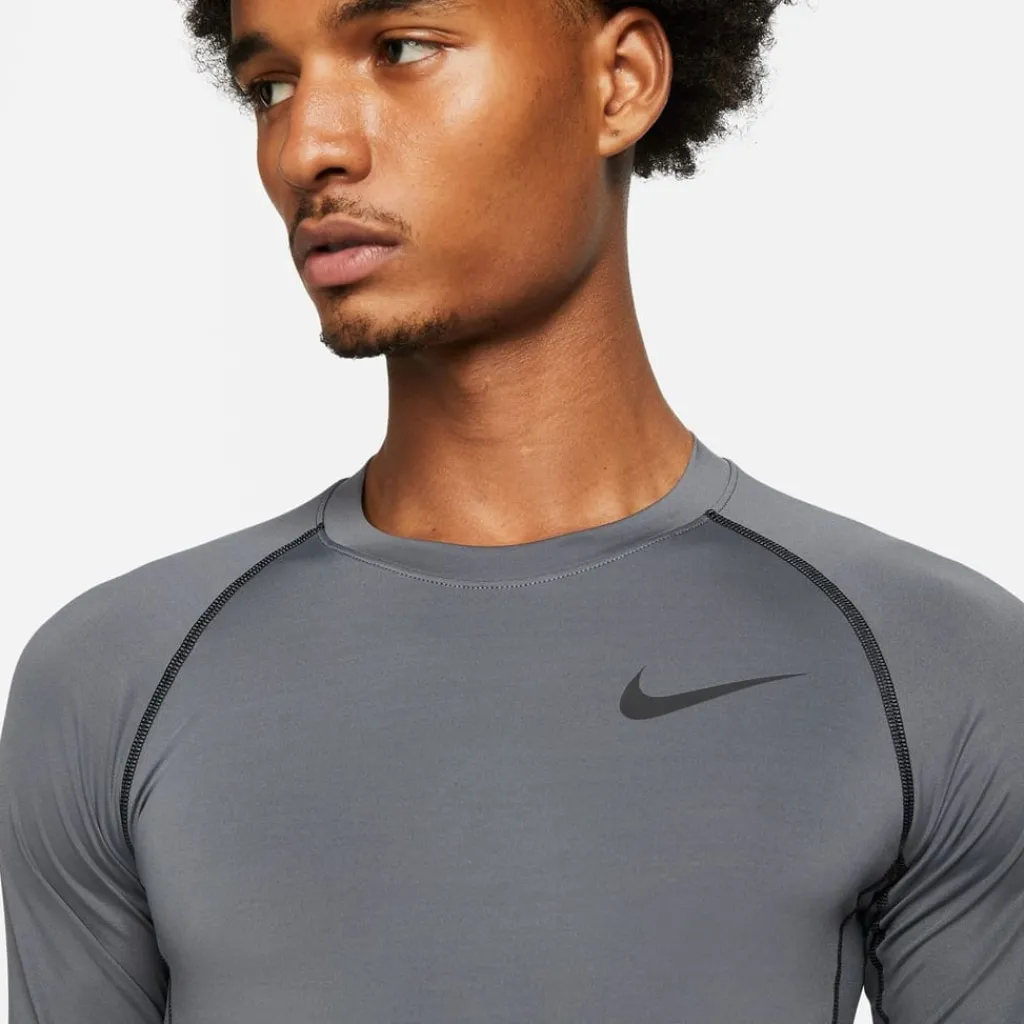 Fitness And Gym Tops*Nike Mens Pro Dri Fit Tight Fit Long Sleeve Top in Grey