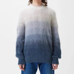 Knitwear*Off White Mohair Relaxed Fit Crew Neck Sweater in Grey