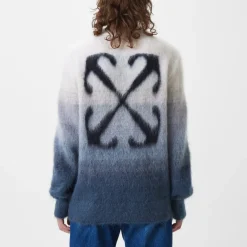 Knitwear*Off White Mohair Relaxed Fit Crew Neck Sweater in Grey