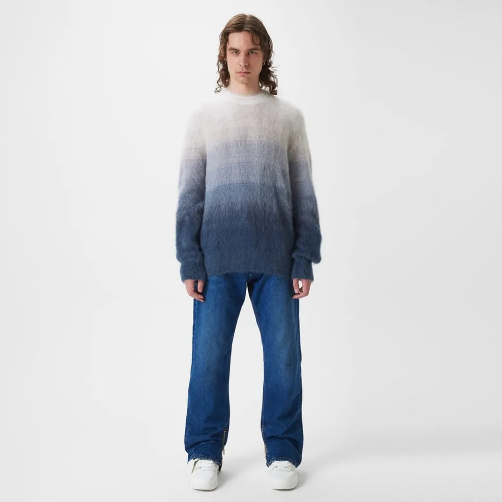 Knitwear*Off White Mohair Relaxed Fit Crew Neck Sweater in Grey