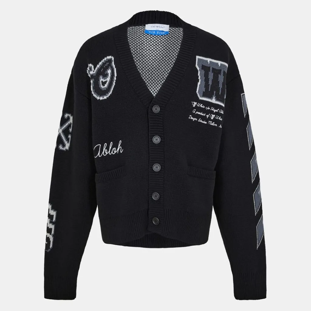 Knitwear*Off White Off Varsity Cardi in Black
