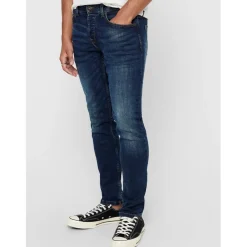 Jeans*Only and Sons Pim Tapered Five Pocket Jean in Blue