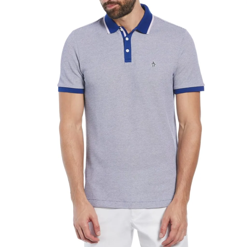 Polo Shirts*Original Penguin Mens Penguin Jacquard Polo Shirt in Grey