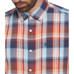 Shirts*Original Penguin Plaid Regular Fit Long Sleeve Shirt in Blue