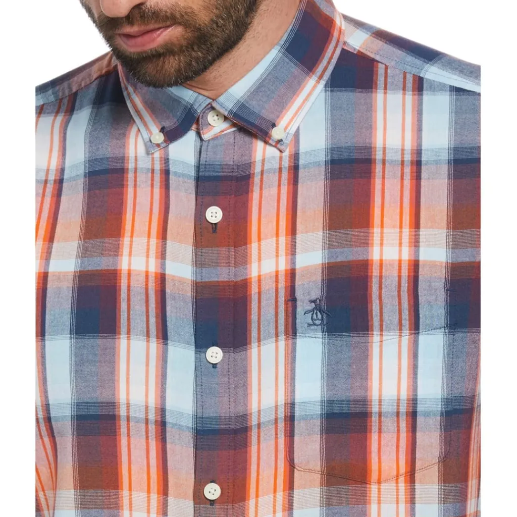 Shirts*Original Penguin Plaid Regular Fit Long Sleeve Shirt in Blue