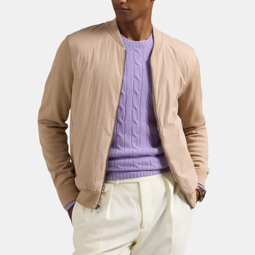 Knitwear*Polo Ralph Lauren Hybrid Wool Bomber Jacket in Beige