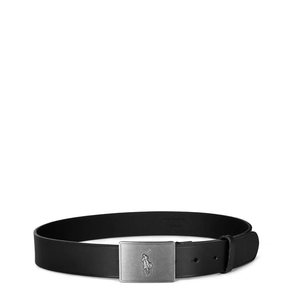 Belts*Polo Ralph Lauren Plaque Leather Belt in Black