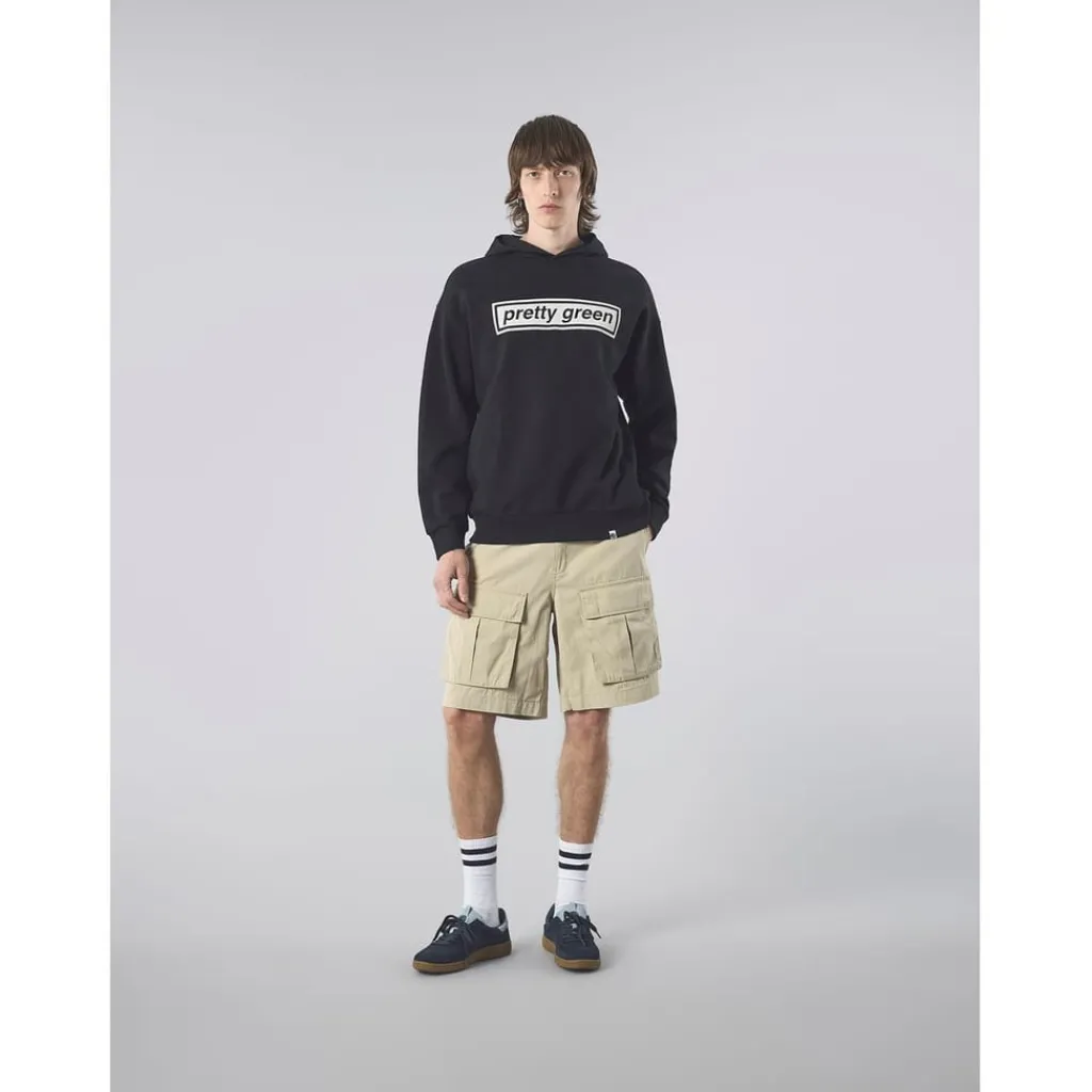 Hoodies*Pretty Green Lf Box Print Hoody Sn61 in Black