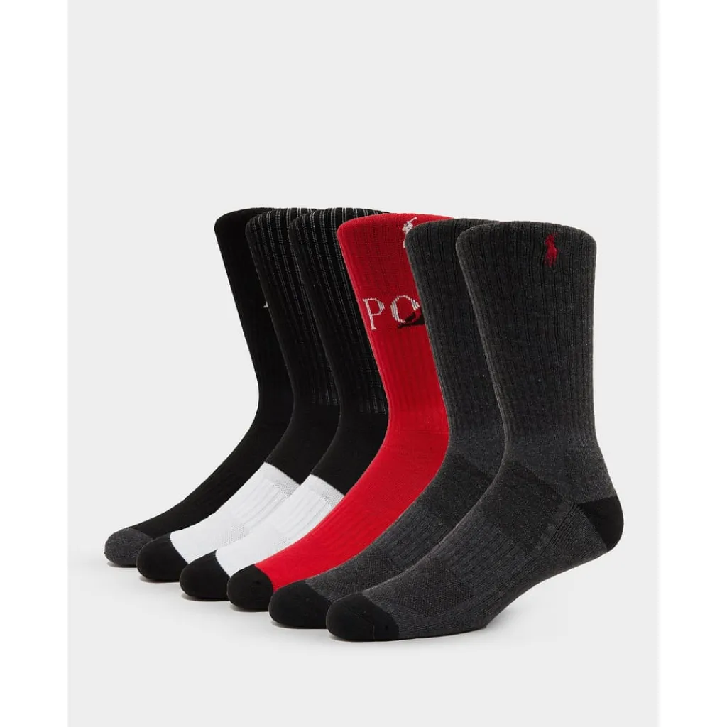 Underwear And Socks*Ralph Lauren Mens Polo Sock 6 Pack in Black Red