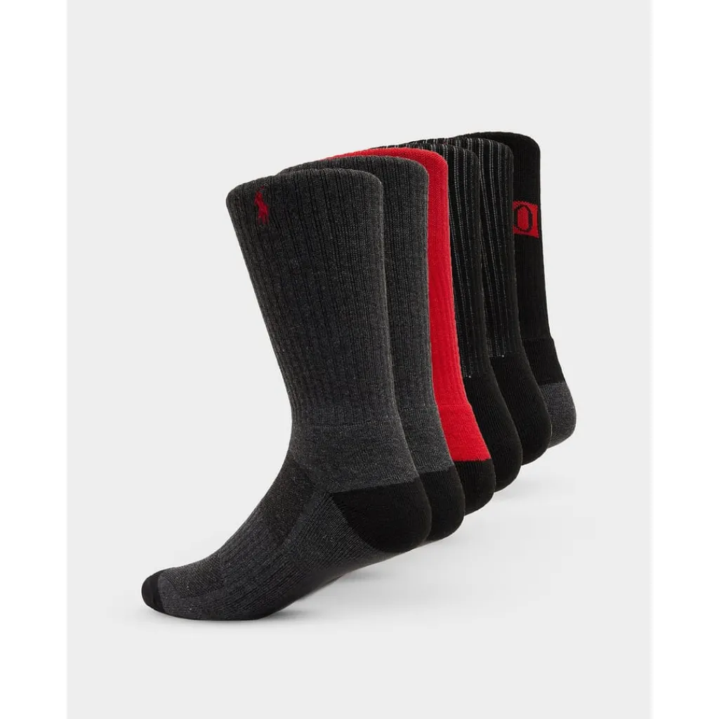 Underwear And Socks*Ralph Lauren Mens Polo Sock 6 Pack in Black Red