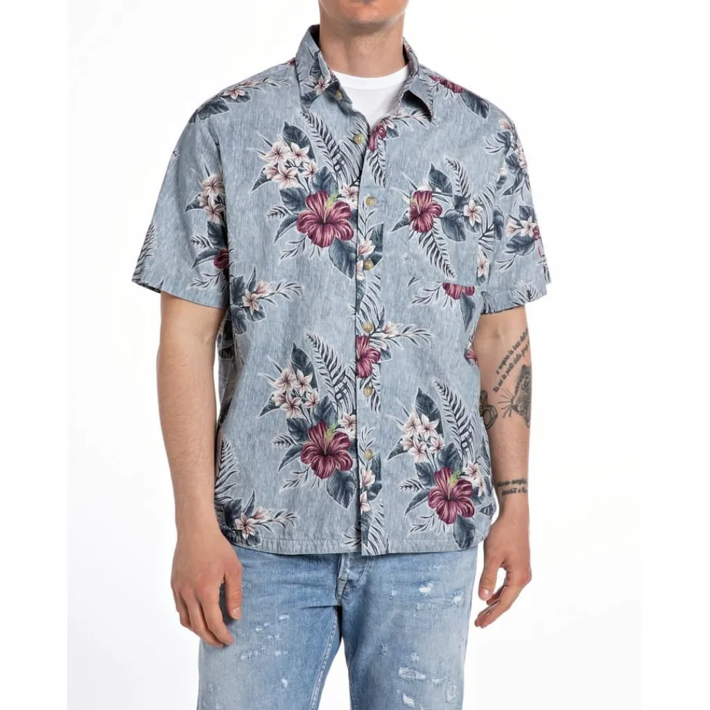 Shirts*Replay Floral Print Regular Fit Shirt in Blue
