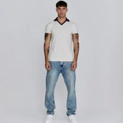 Polo Shirts*SikSilk Contrast Collared Slim Fit Polo Shirt in White