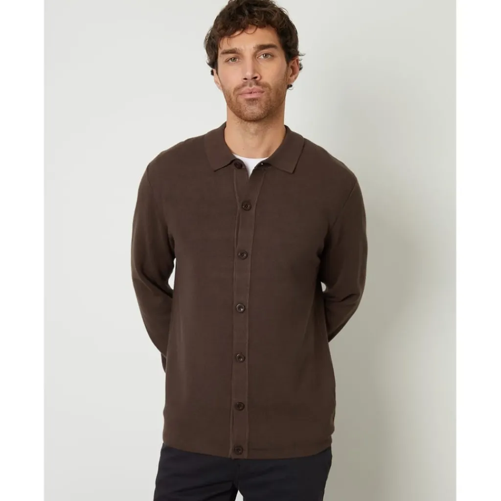 Knitwear*Threadbare Button Blossom Regular Fit Shirt in Brown