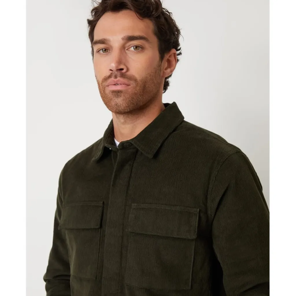 Coats And Jackets*Threadbare Cordline Ribbed Shirt Collar Overshirt in Green