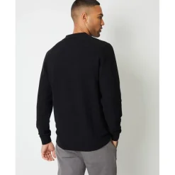Knitwear*Threadbare Long Sleeve Regular Fit Polo Shirt in Black