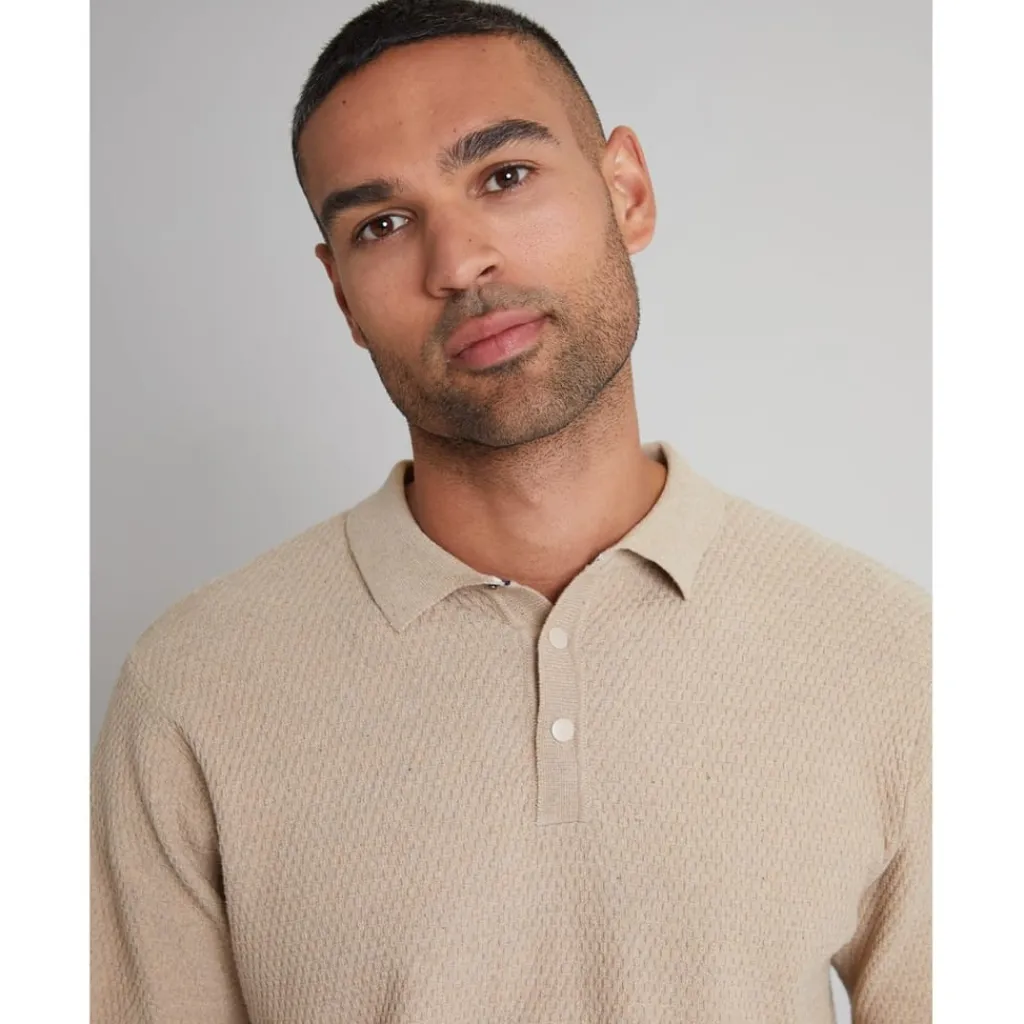 Knitwear*Threadbare Regular Fit Knitted Polo Shirt in Neutral