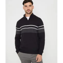 Knitwear*Threadbare Zip Neck Regular Fit Sweater in Black