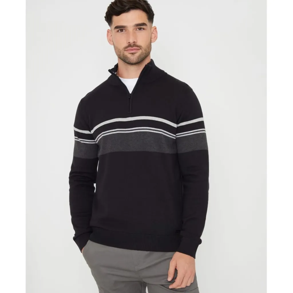 Knitwear*Threadbare Zip Neck Regular Fit Sweater in Black