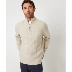Knitwear*Threadbare Zip Neck Regular Fit Sweater in Neutral