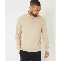 Knitwear*Threadbare Zip Neck Regular Fit Sweater in Brown