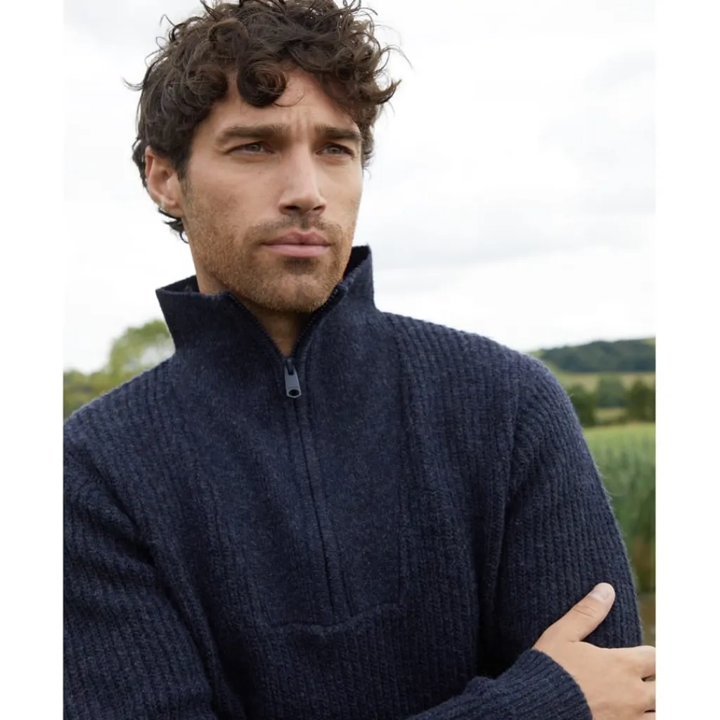 Knitwear*Threadbare Zip Neck Relaxed Fit Sweater in Blue