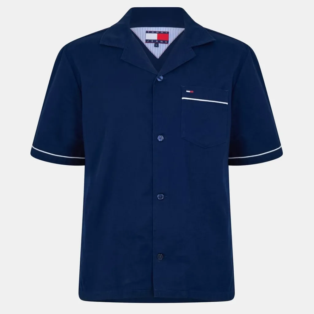 Shirts*Tommy Jeans Regular Fit Camp Collar Short Sleeve Shirt in Blue