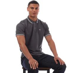 Polo Shirts*Tommy Jeans Regular Fit Tipped Polo Shirt in Grey