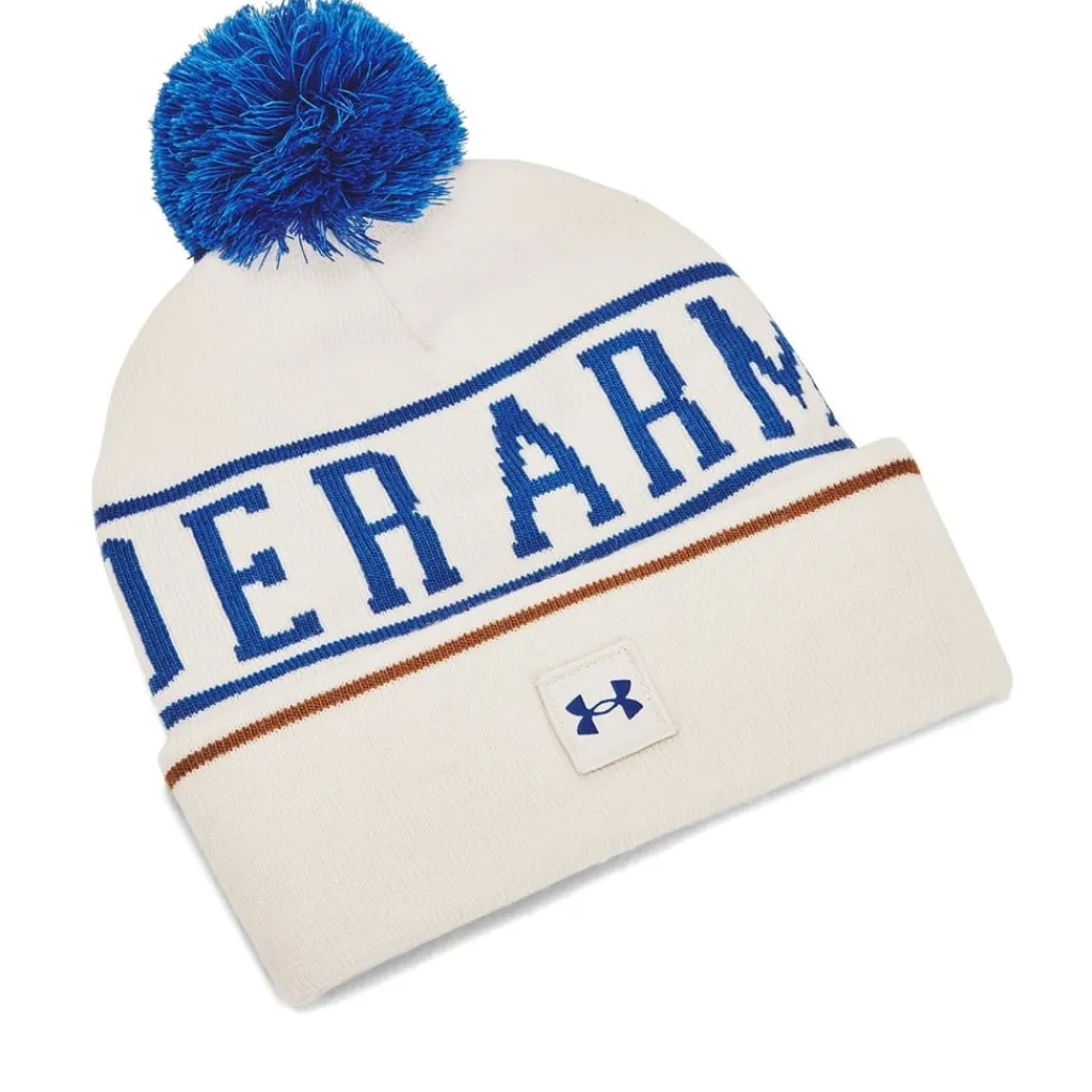 Caps-Hats*Under Armour Halftime Pom Lettering Beanie in White