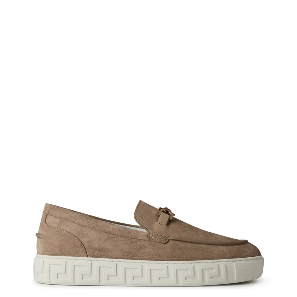 Shoes*Versace Suede Medusa Loafers in Beige