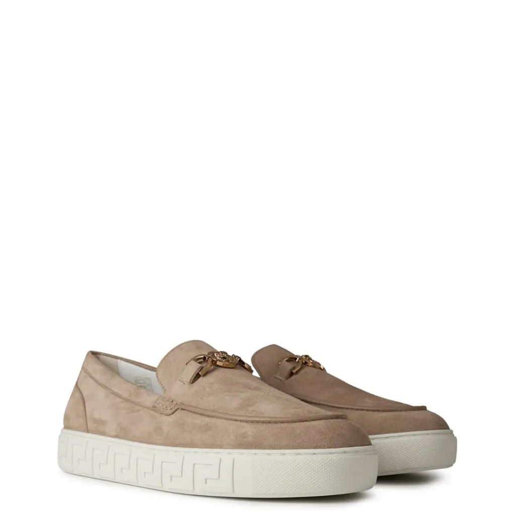 Shoes*Versace Suede Medusa Loafers in Beige