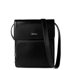 Bags*Versace Verti Messenger Bag with Detachable Strap in Black