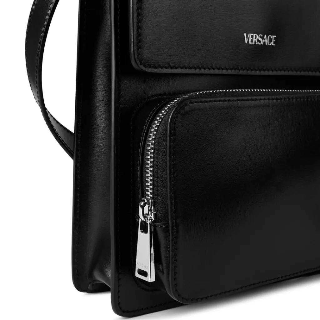 Bags*Versace Verti Messenger Bag with Detachable Strap in Black