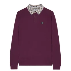 Polo Shirts*Weekend Offender Walker Check Collar Long Sleeve Polo Shirt in Berry