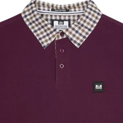 Polo Shirts*Weekend Offender Walker Check Collar Long Sleeve Polo Shirt in Berry