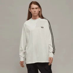 T-Shirts And Vests*Y-3 3-Stripes Long Sleeve T-Shirt in Off White